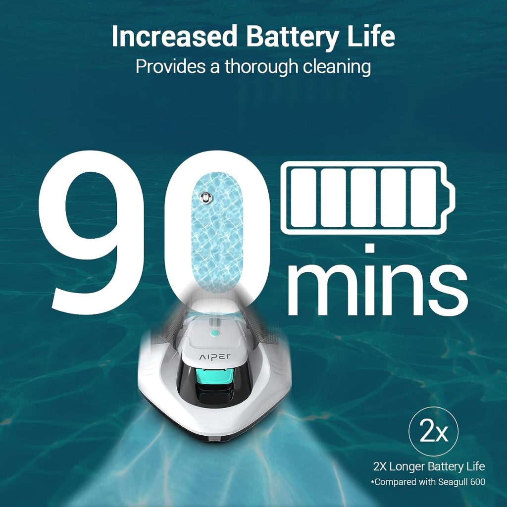 AIPER Seagull SE Cordless Robotic Pool Cleaner, Pool Vacuum Lasts 90 Mins, LED Indicator, Self-Parking, for Flat Above-Ground Pools up to 33 Feet - White