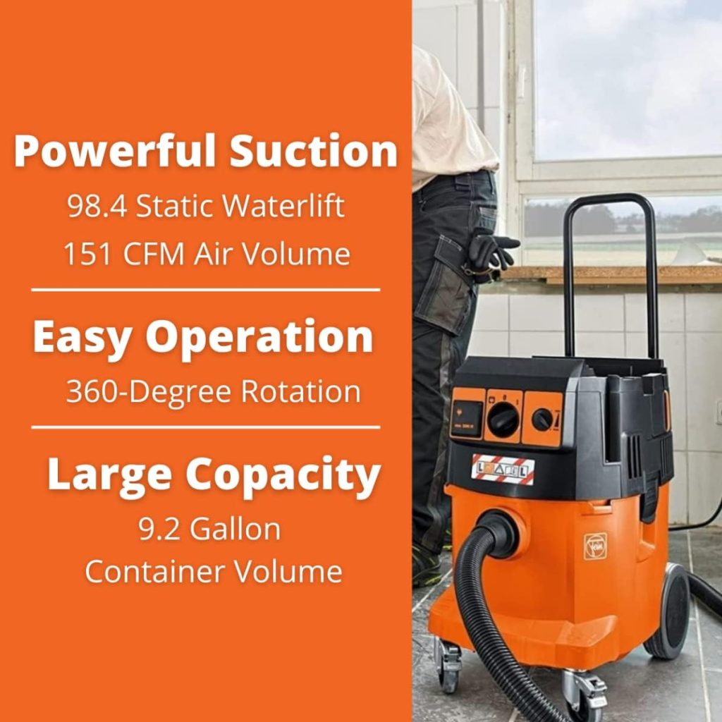 Fein Turbo II X AC HEPA Wet/Dry Dust Extractor Vacuum Cleaner with Attachment Set - 9.2 Gallon, 153 CFM Suction Capacity, 98 PSI Static Water Lift - 92030060990
