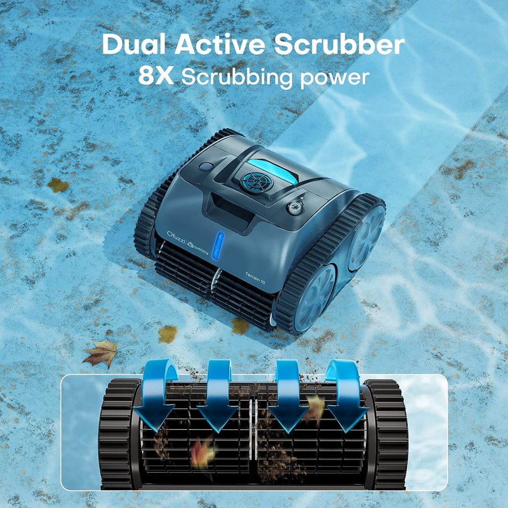 Ofuzzi Terrain 10 Cordless Robotic Pool Cleaner, 3-Motor Power Scrubbing, Wall-Climbing Pool Vacuum with Smart Navigation, 110 Mins Runtime Pool Robot Cleaner for In Ground Pool Up to 50 ft