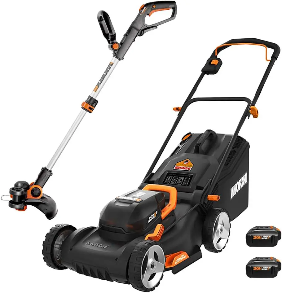 WORX WG911 20V Power Share Lawn Mower and Grass Trimmer (Batteries  Charger Included)