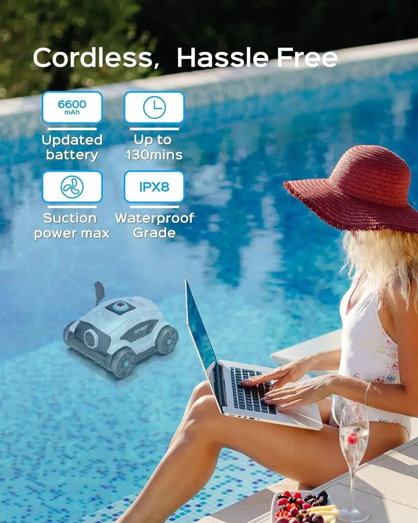 WYBOT Futuristic Cordless Robotic Pool Cleaner, Lasts 130Mins, Dirt Detect Technology 3.0, Pool Vacuum for Above/In Ground Pools, Strong Suction, LED Indicator, Ideal for Pools Up to 1300 Sq.ft